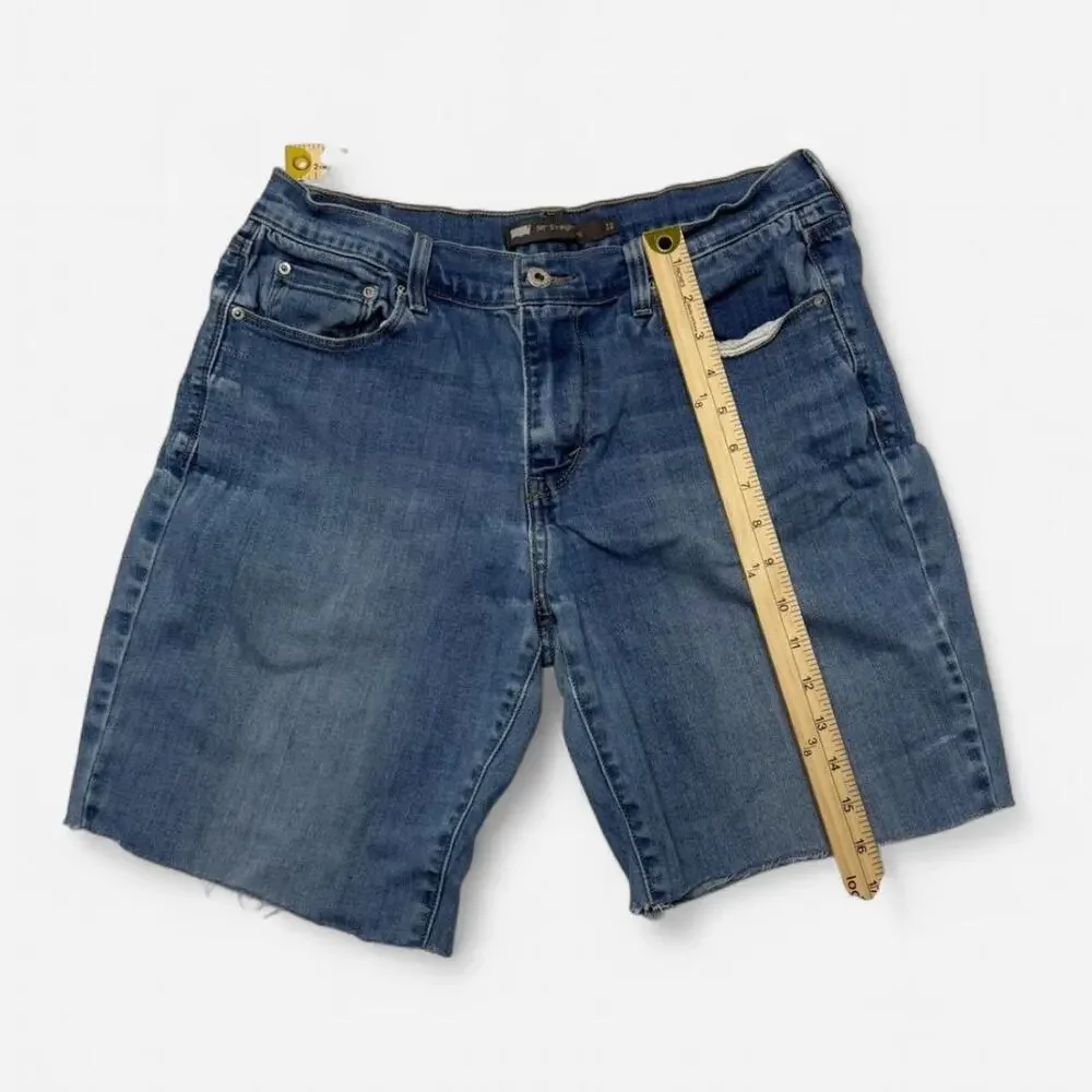 Levi’s 505 Straight Women’s Size 12 Blue Denim Long Jorts Cutoff Raw Hem Y2K